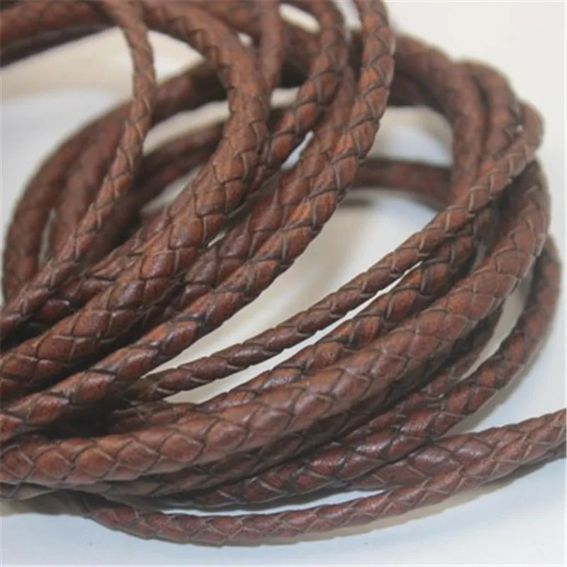 1m/lot 3mm 4mm 5mm Round Braided Genuine Leather Cord Coffee Cow Leather Cords String Rope Bracelet Findings Diy Jewelry Making