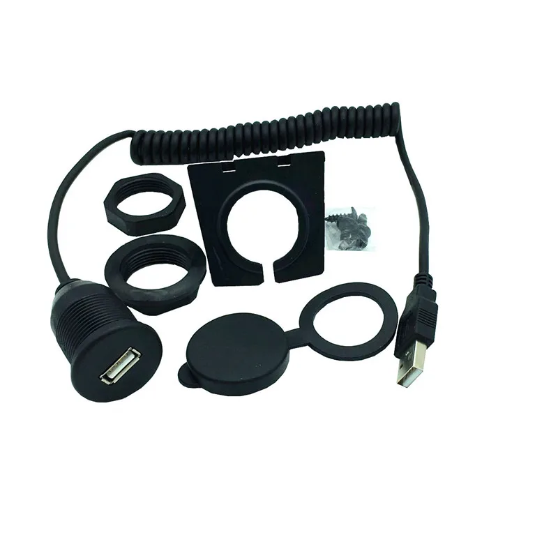 Car Marine Flush Mount USB 2.0 Male to Female Socket Extension Coiled Spring Waterproof Cable