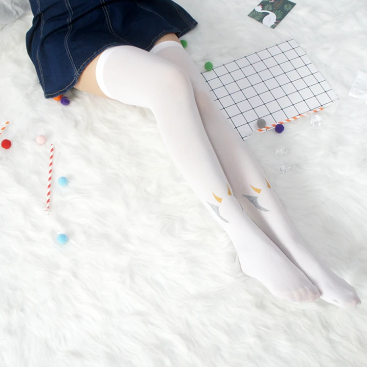 80 d Japanese summer lolita ultra - thin models hosiery small demon printed red and black knee high socks lolita thigh stockings