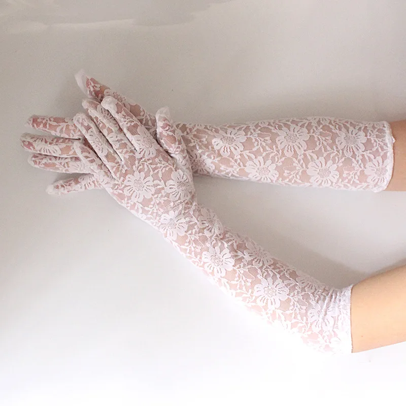 JaneVini 2018 Vintage Schwarz/Weiß Volle Finger Spitze Lange Braut Handschuhe Ellenbogen Länge Frauen Hochzeit Zubehör Guanti Sposa Lunghi