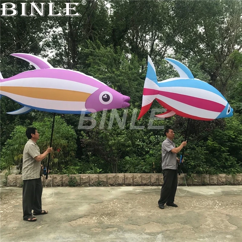 Hot sale walking puppet colorful inflatable fish animal balloon with pole N led light for festival city parade event