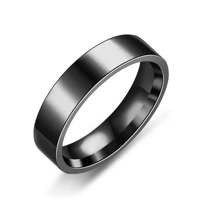 Golden Black Color Stainless Steel Rings for Women Simple Width 6mm Fashion Couple Jewelry