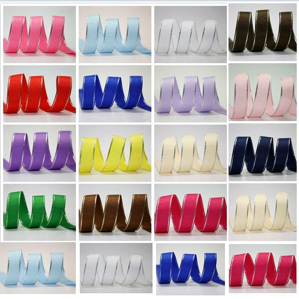 10 Yards 10MM 25MM 38MMSilver-Trimm Ededge Ribbon DIY Gift Wrap Handmade Bows Christmas Ribbon Grosgrain Platinum Crafts