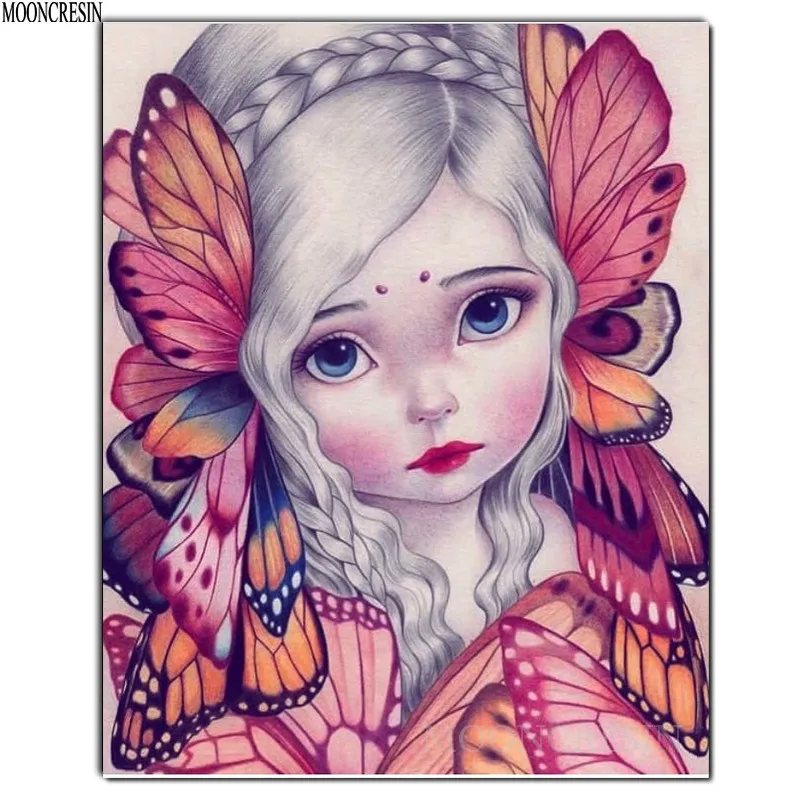 

DIY 5D Diamond Painting Cross Butterfly Girl Diamond Embroidery Square Full Diamond Mosaic Decoration Needlework Cartoon Forceps