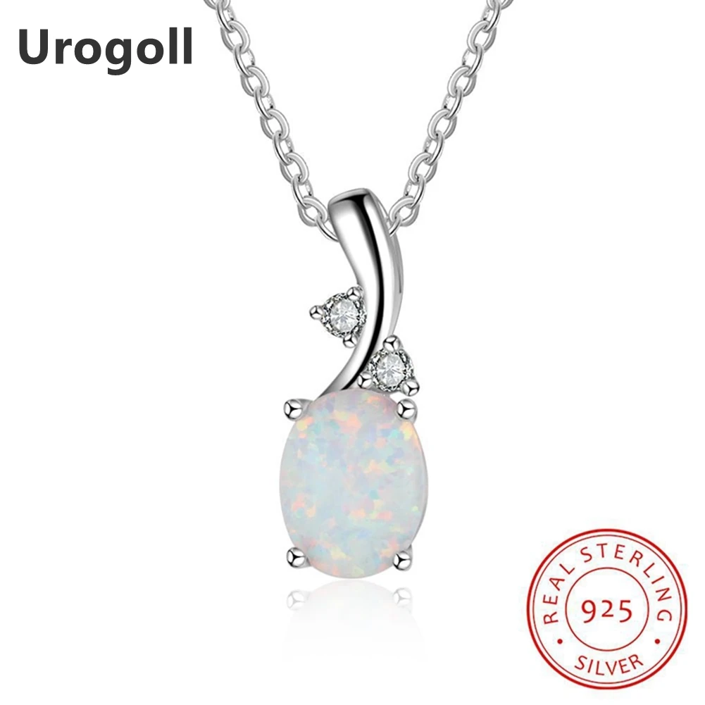 

Genuine 925 Sterling SIlver Fine Jewelry Necklace AAA Cubic Zirconia & Opal Pendant Necklaces For Women Anniversary Jewelry Gift