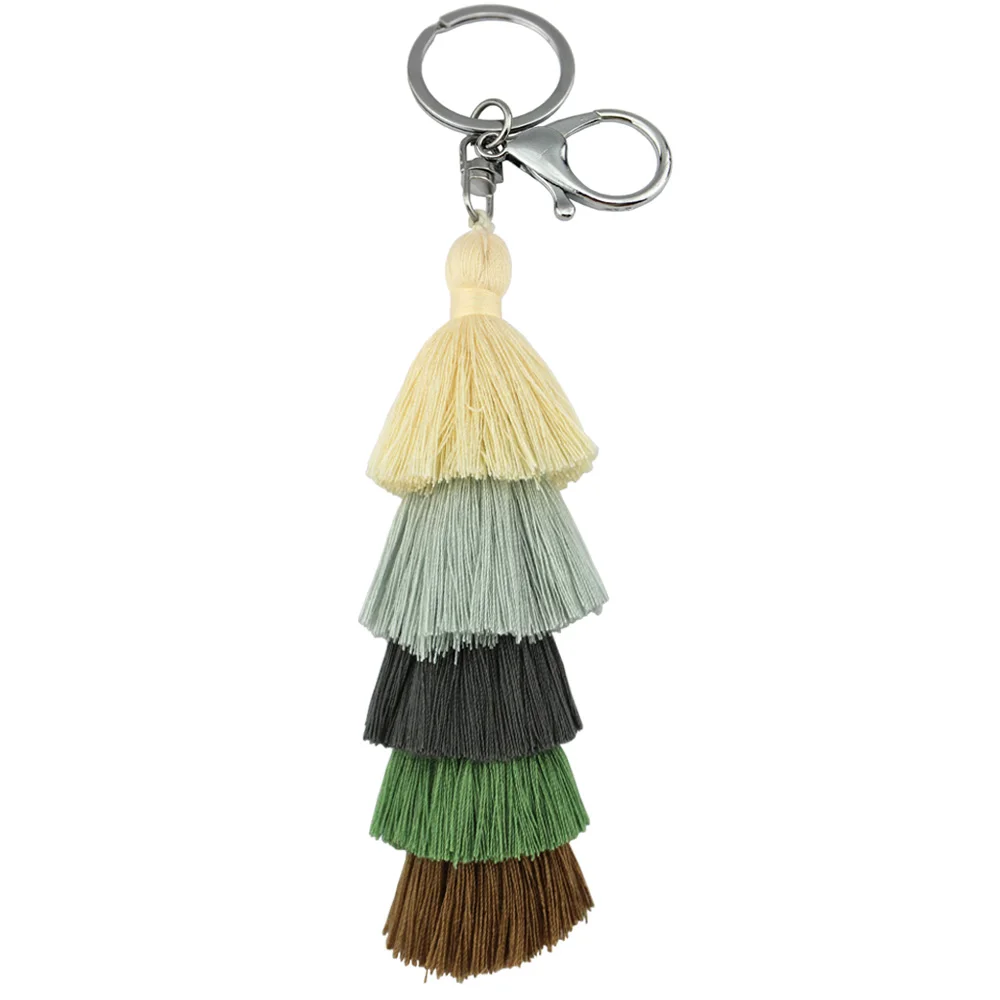 New 5 Layers Tassel Pinecone Tassel Key Chain Colorful Boho Key Chain Bag Accessories Tassel Bag Purse Rainbow Charm Accessories