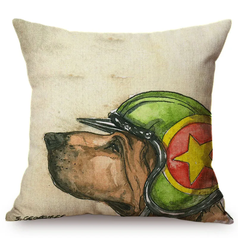 Nordic Comic Funny Dog Pilot Motorcycle Driver Home Decoration Throw Pillows Cases Humorous Dog Cosplay Roles Sofa Cushion Cover