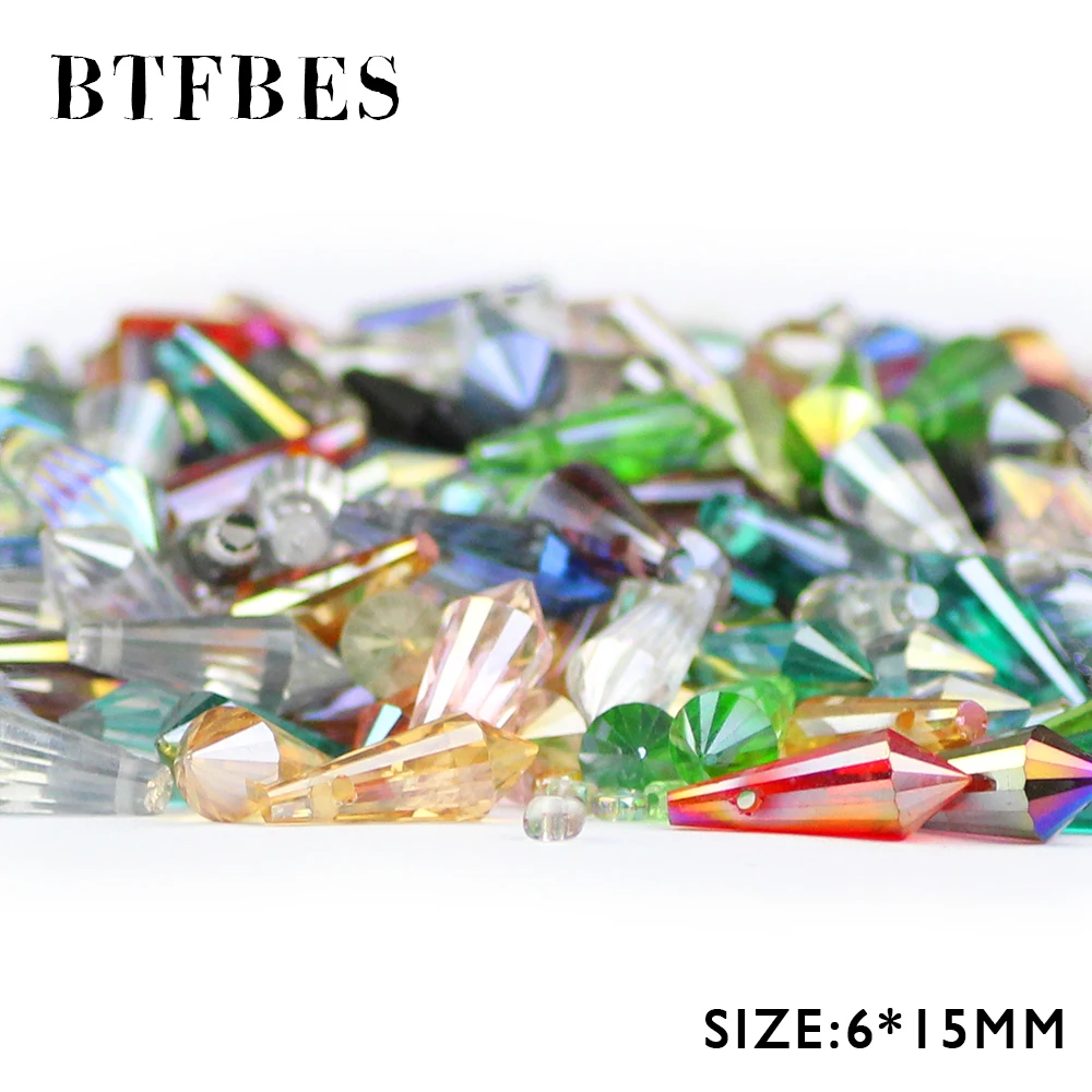 BTFBES Long Cone Waterdrop Pendant Austrian Crystal Beads 6*15mm 50pcs Spire Glass Loose Beads For Jewelry Making Bracelet DIY