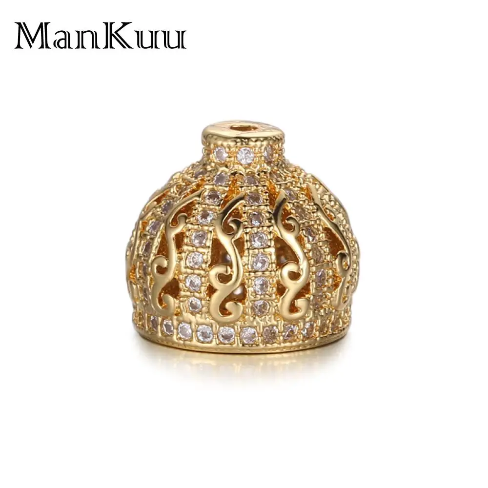 Mankuu Small Elegant Rhinestone Dome Crown Spacer Beads Findings Gold Plating Cubic Zircon Hollow Charm Beads For Jewelry Making