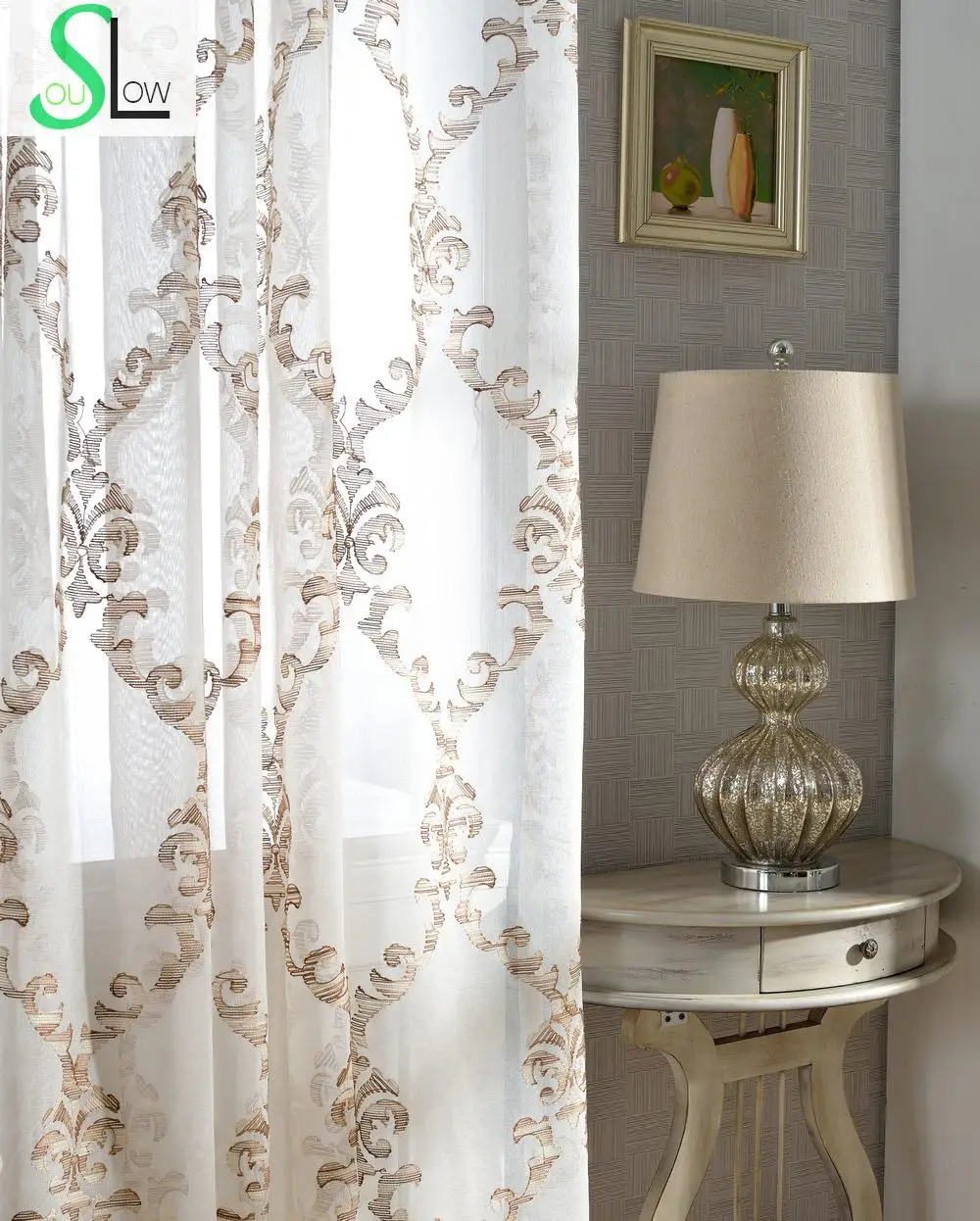 Embroidered Geometric Tulle Curtains Sheer Modern Curtain Rideau Voilage  Cortinas Para Sala De Luxo Gordijnen Tende CL-106