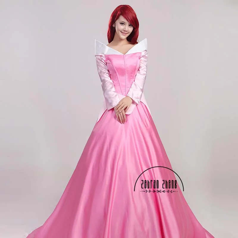 

Aurora Princess Cosplay Costume Long Pink Dress For Women Halloween Dress Free Shipping