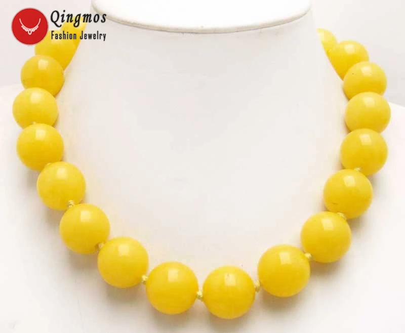 

Qingmos Trendy 20mm Round Natural Yellow Jades 17" Chokers Necklace for Women with Genuine Jades Necklace Jewelry-nec5984