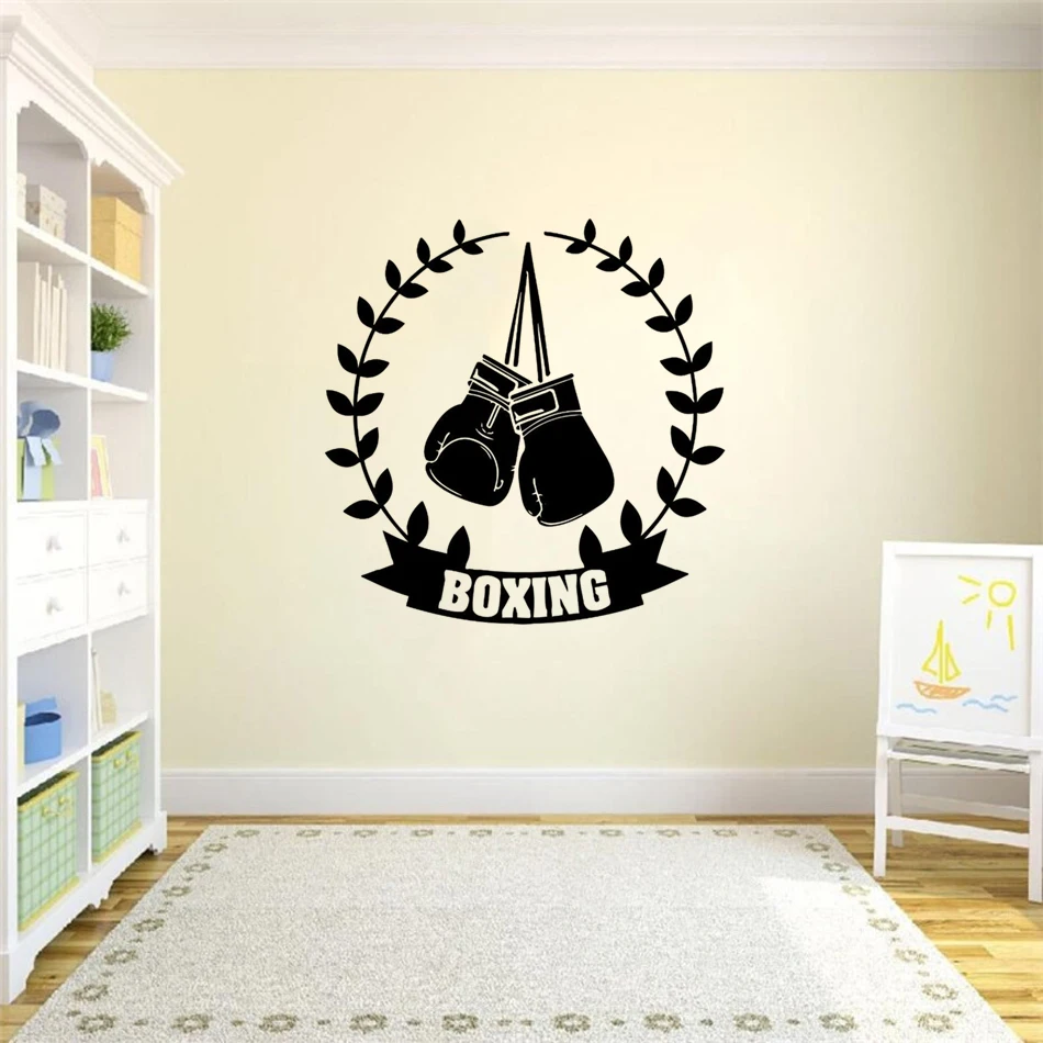 Gym Wall Stickers Mural Poster Sport Boxing Gloves Decorative Box Champion Martial Arts Diy Wall Decals Vinyl Home Decor AY1919