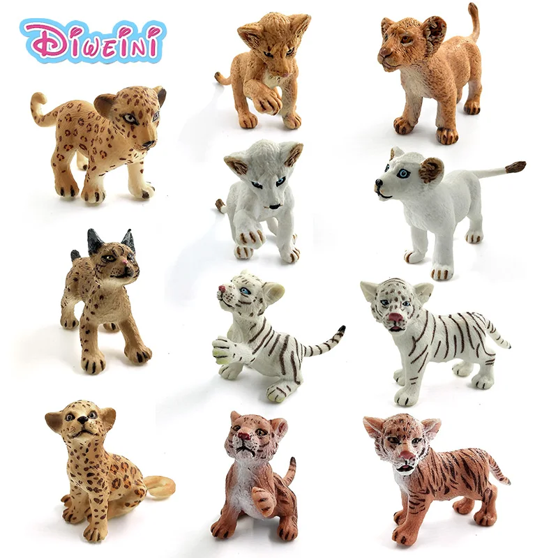 Simulation baby Lion Tiger Lynx forest wild animals model figurine plastic toys home decoration accessories Decor Gift For Kids