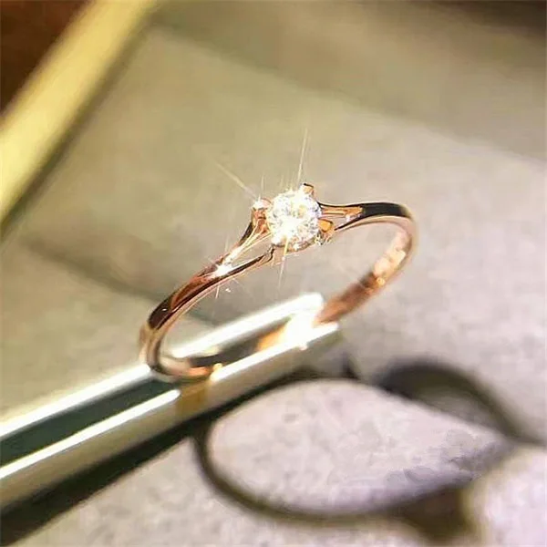 Simple Classic Dainty Rings For Women Four Claws Mini Cubic Zirconia Rose White Gold Color Birthday Gift Fashion Jewelry KCR231