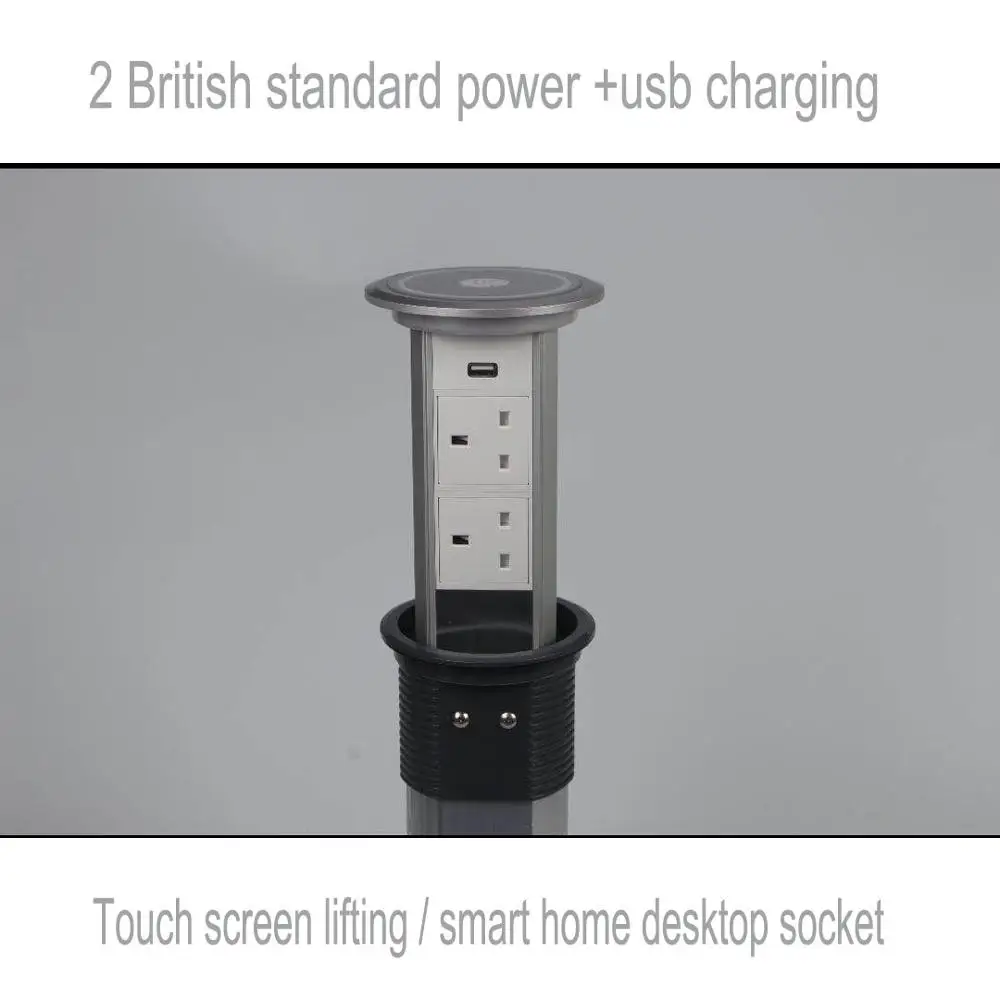 Touch Screen Lifting / Smart Home Desktop Socket / 2 British Standard Power Supply With Usb Charging Kitchen Socket/TM-004