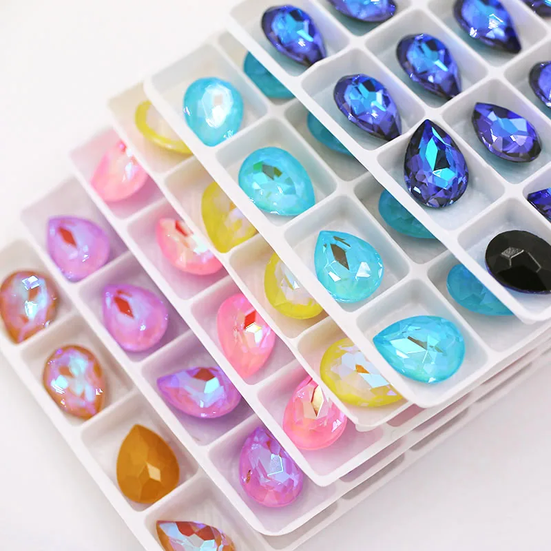 Jewelry Making Teardrop Shape Mocha Fluorescence Pointback Crystal Strass Glass Rhinestones For Earrings/Nail Decorations