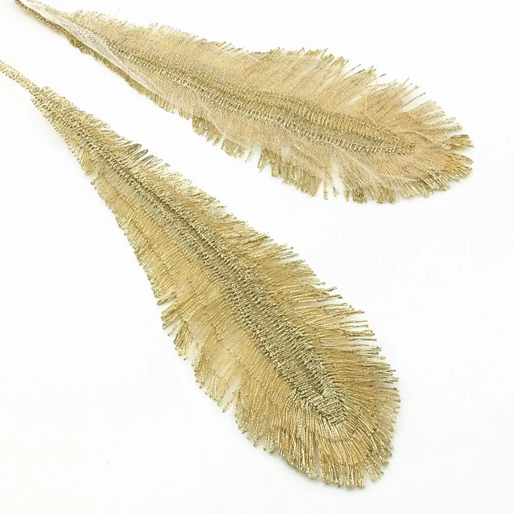 6pcs Gold Feather Applique Patches for DIY Boho Clothes - Sew On for T-Shirt Dress Festival Outfit (8x3.5cm)