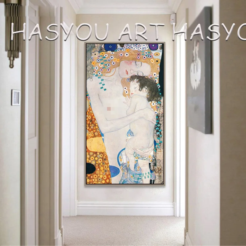 Canvas Painting Beautiful woman portrait Quardro Oil paintings by Gustav Klimt Kiss Love reproduction High quality Hand painted