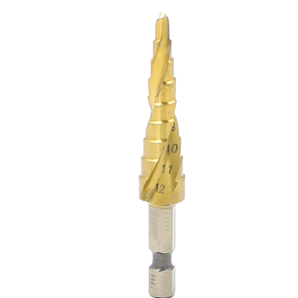 Hss 9 brocas passo 4mm-12mm, ferramenta elétrica espiral de ranhura 1/4 ", haste hexagonal, preço de atacado, perfuração de metal de alta qualidade, titânio