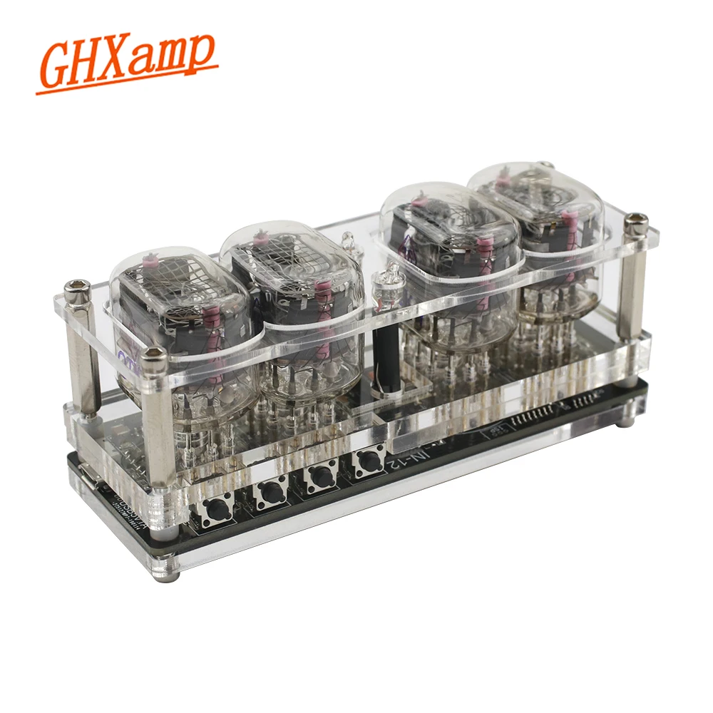 GHXAMP IN-12 Glow Tube 4-digit Clock Colorful LED Backlight DS3231 Nixie Clock IN-12B DC5V USB Electronic DIY