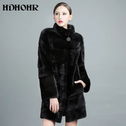 HDHOHR 2026 High Quality Real Mink Fur Coat Women Natural Import Mink Coats Winter Warm Fashion Fur Coats Thick Mink Fur Jackets