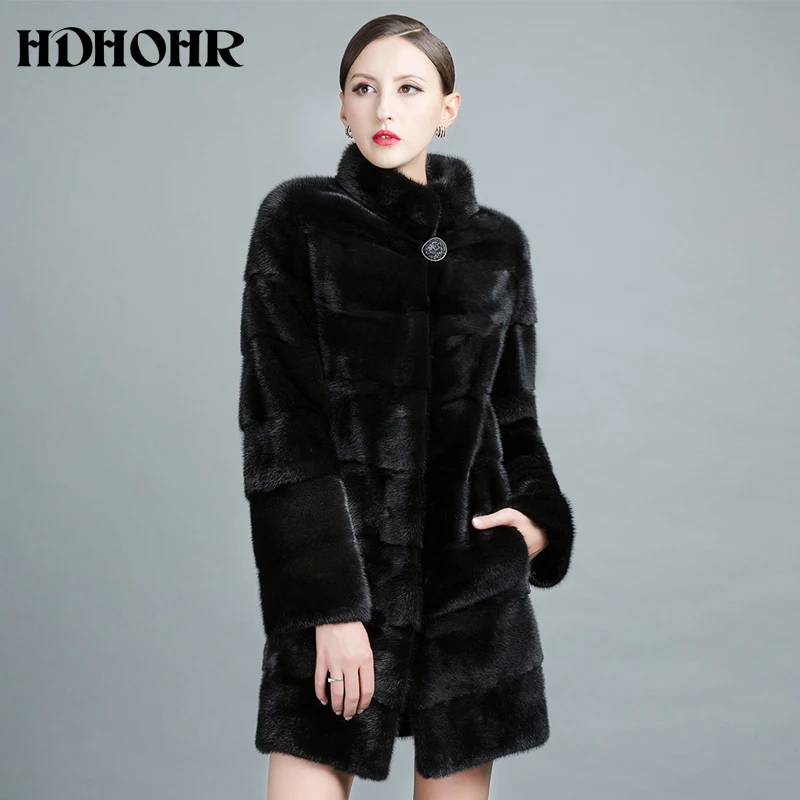 HDHOHR 2024 High Quality Real Mink Fur Coat Women Natural Import Mink Coats Winter Warm Fashion Fur Coats Thick Mink Fur Jackets