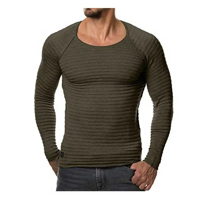 2025 Spring Fashion Men\'s Casual T Shirt O-Neck Striped Male Streetwear Knitted Slim Fit Long Sleeve T-Shirt Men Tops MY059