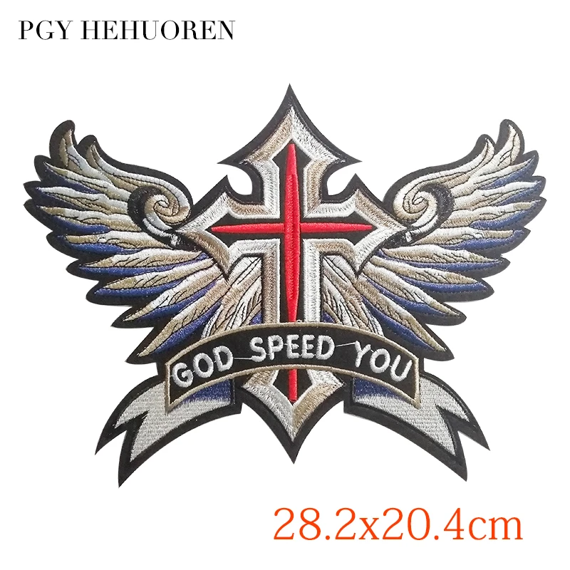 PGY Punk Angel Wings Biker Rock Patches Iron On Clothes Garment Appliques for T-shirt Coat Diy Embroidered Badge Accessories