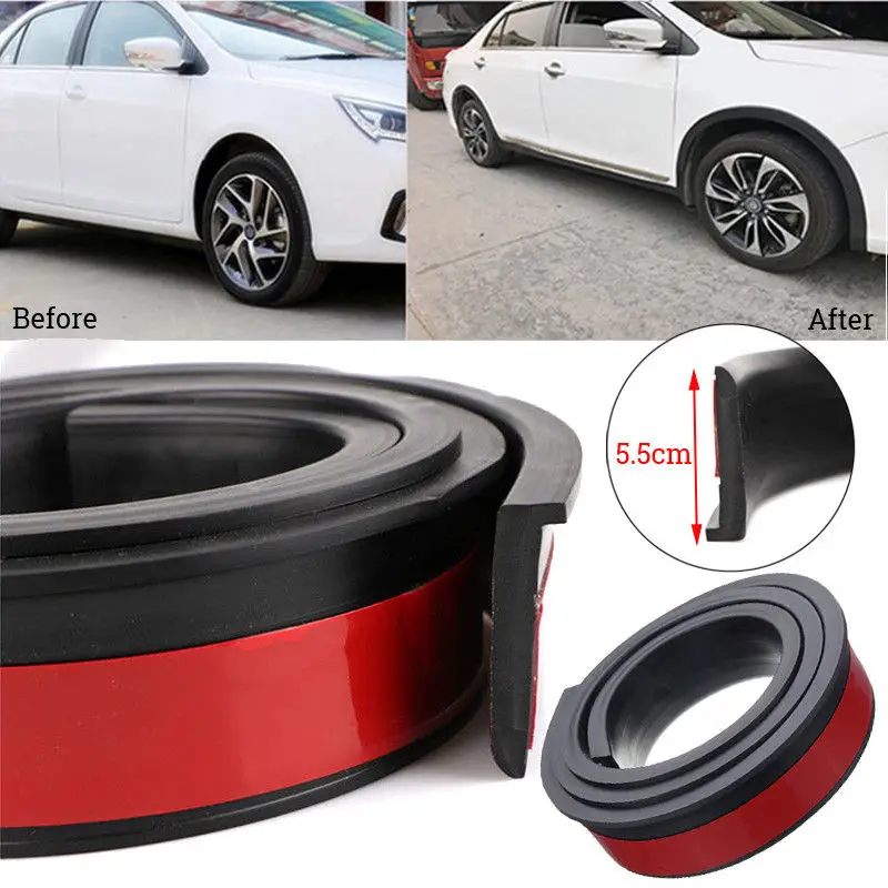 2PCs 150cm car fender flare wheel eyebrow protector wheel Arch trim strip Color: Black