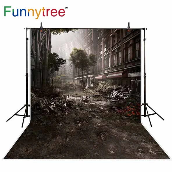 Funnytree backdrops for photography studio Ruined city street destroyed car and trees professional background photocall printed