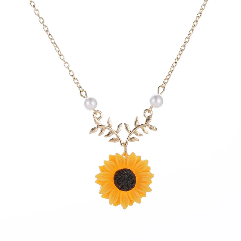 Fashion Pearl Sun Flower Elegant Necklace Pendant For Women Jewelry Accessories Sunflower Choker  Wedding Jewelry