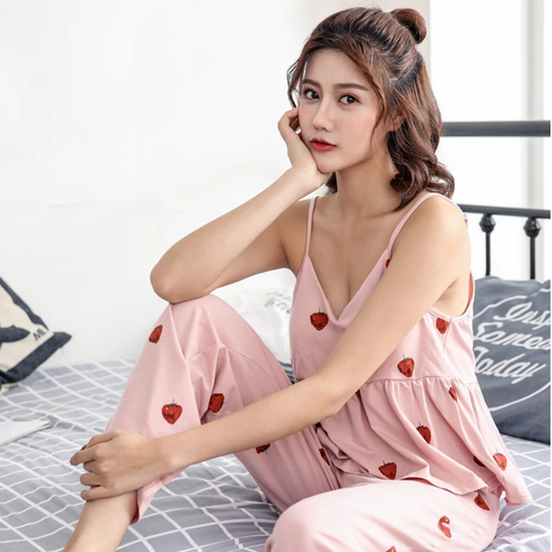 

Women's 3 pieces Pink pajamas sets satin Cotton lingerie homewear sleepwear pyjamas set pijamas for woman Summer Autumn