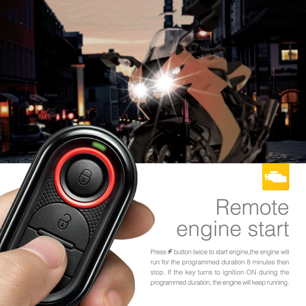 

Steelmate 986E 1 Way Motorcycle Alarm System Remote Engine Start Motorcycle Engine Immobilization with Mini Transmitter