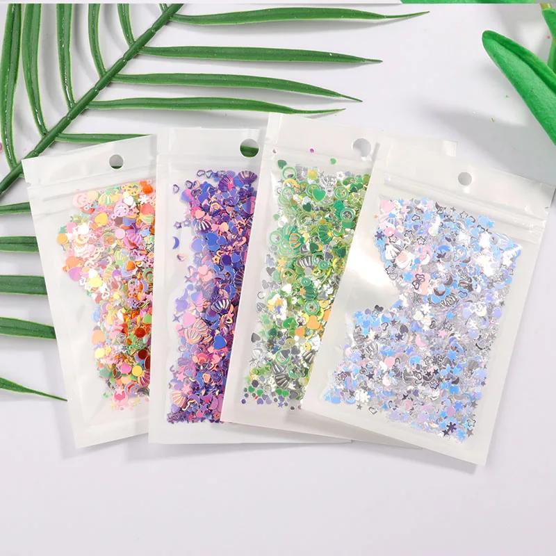 10g/pack vícenásobné barvivo hvězda srdce luna flitry pro dráp umění , briliant glittery DIY pvc bh volné dráp flitr, svatební dekorace