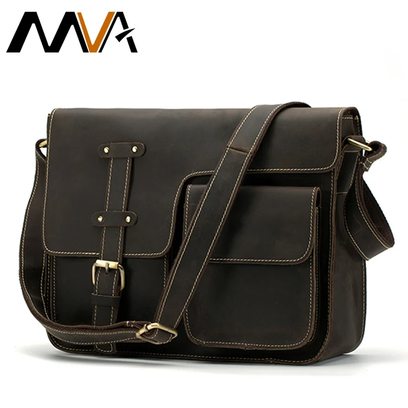 MVA messager sac à bandoulière pour homme sac en cuir véritable hommes sacs fou cheval mâle homme Vintage sacs à bandoulière en cuir sac à main 1050