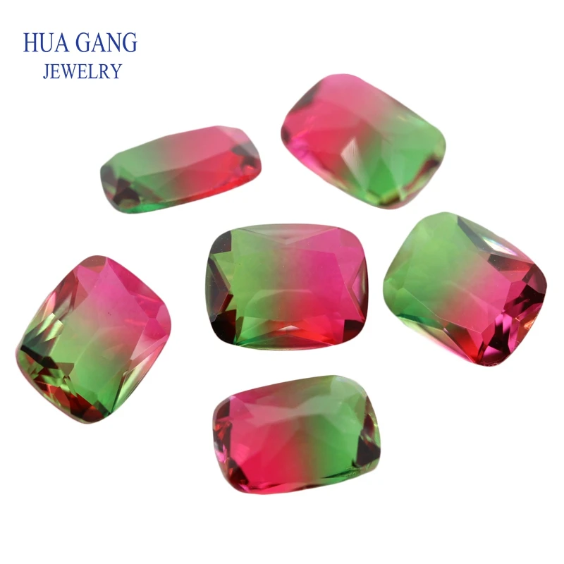 Baguette Shape Watermelon Tourmaline Stone Synthetic Glass Loose beads Size 4x6mm-13x18mm For Jewelry Making