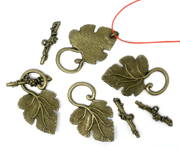 Vintage Toggle Clasps Grape Leaf Antique Bronze Color Metal Charms DIY Making Necklace Bracelets Women Jewelry Findings,20Sets