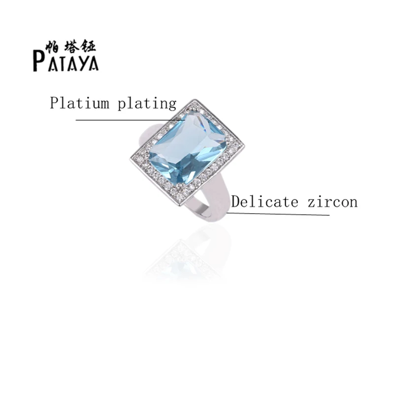 PATAYA New Fashion Jewelry Sets True White Gold Color Blue Natural Zircon Ring Earrings Sets Wedding Decoration Fine Jewelry Set