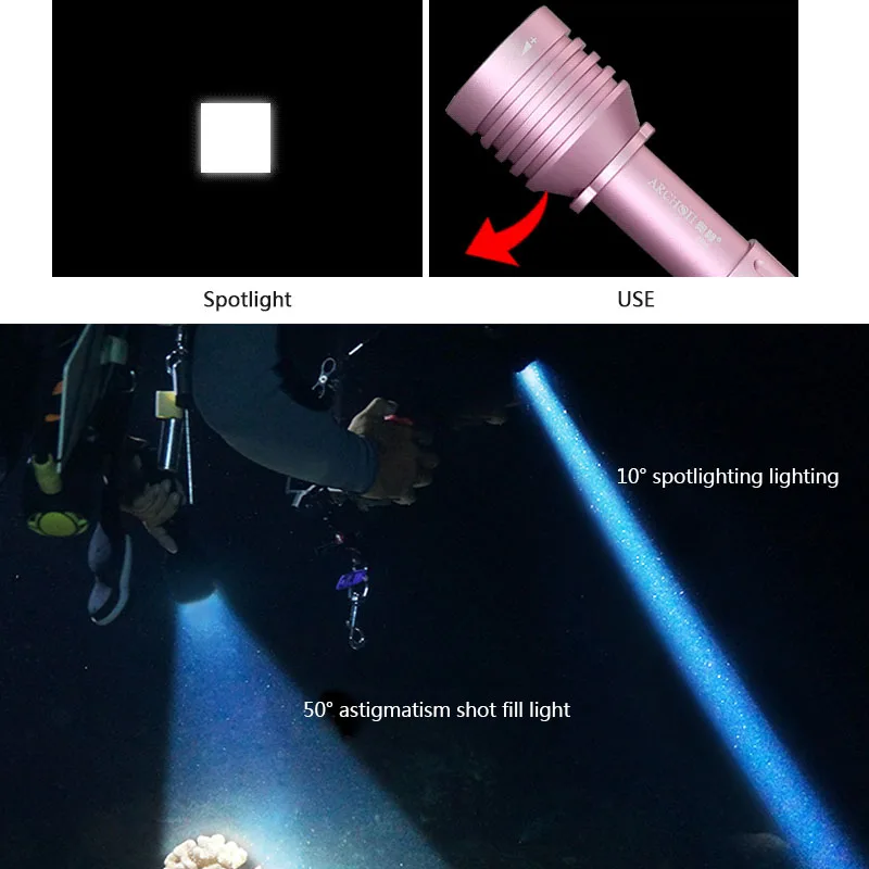 Arco-lanterna para mergulho cree, lanterna de led cree à prova d'água com zoom e iluminação para foto e vídeo de mergulho de alta qualidade, 60 m