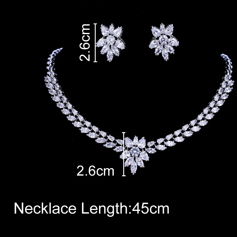 Emmaya White Gold Color Luxury Bridal CZ Crystal Necklace and Earring Sets Big Wedding Jewelry Sets For Brides