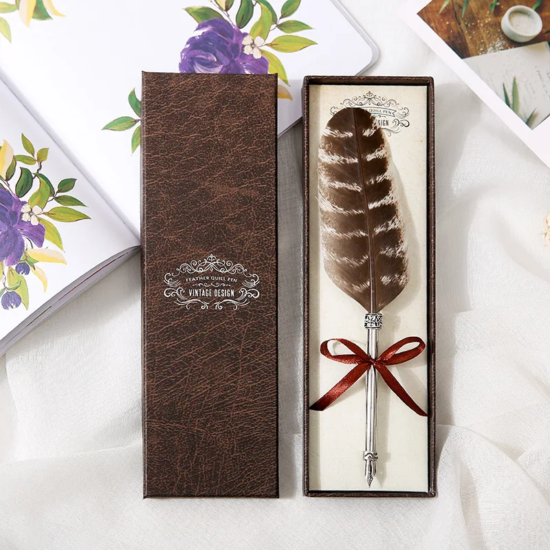 1PCS European Style Retro Feather Pen Business Custom Dipping Pen Graduation Gift Fountain Pen Stationery