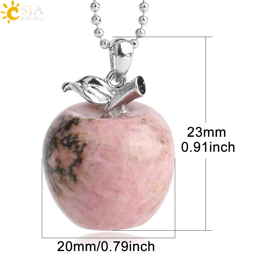 CSJA Apple Natural Stone Pendant Crystal Amethysts Pendants Rose Pink Quartz Necklaces Jewelry for Female Women Chrismtas G046