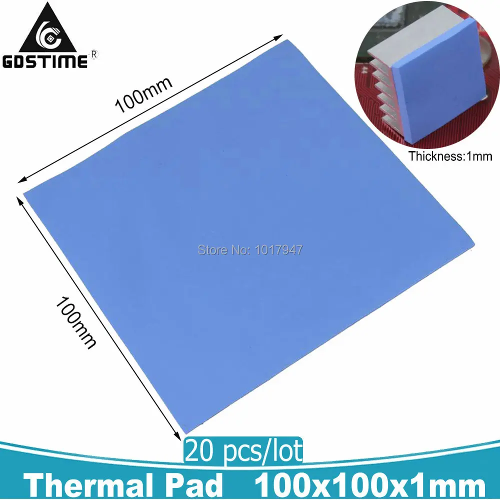 

20 PCS 100mm x 100mm x 1mm Blue GPU SMD DIP IC Silicone Compound Conductive Thermal Pads Pad 100x100x1mm