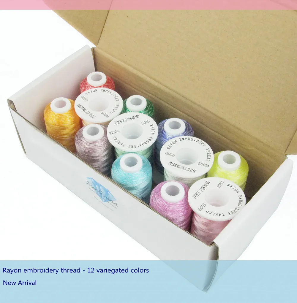 New Arrival Simthread 100% Viscose Rayon Embroidery Thread 12 popular Variegated Colors