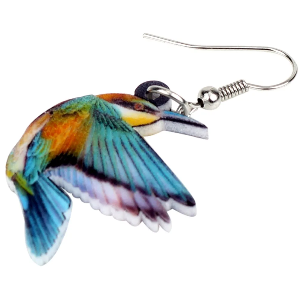 Bonsny Acrylic Colorful Kingfisher Birds Earrings Big Long Dangle Drop Fashion Jewelry For Women Girls Teens Animal Charms Gift