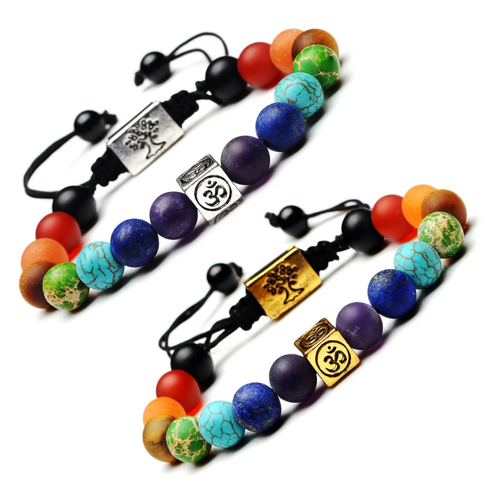 DIEZI Christmas Gift 7 Chakra Tree Of Life Charm Bracelets Multicolor Beads Stones Weave Rope Bracelet Women Men Yoga Bracelets