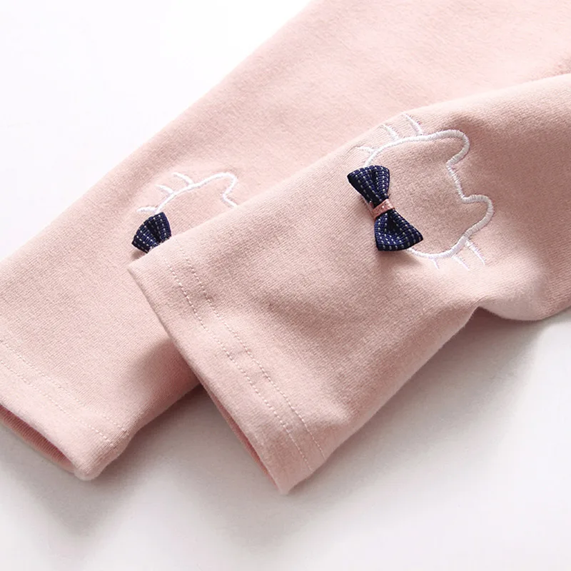 Spring Autumn New Design 2 3 4 6 8 10 Years Children Leggings Birthday Gift Solid Color Cat Bow Embroidery Kids Baby Girl Pants