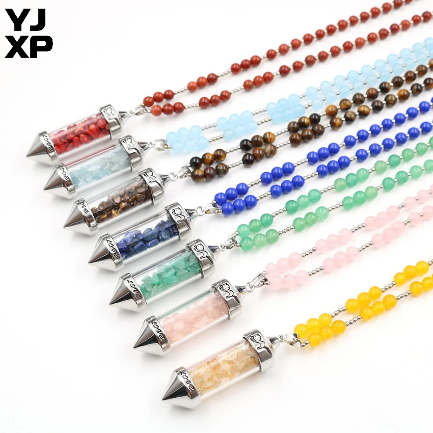 YJXP Reiki Crushed Stones Drift Bottles Pendant Necklaces for Women Men Wishing Bottle Sweater Beaded Necklace Charms Jewelry