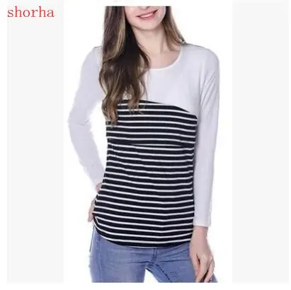 Maternity Clothes Fashion Burst Pregnant Women Striped Long-sleeved Breastfeeding Sweater Shirt Nursing T-shirt